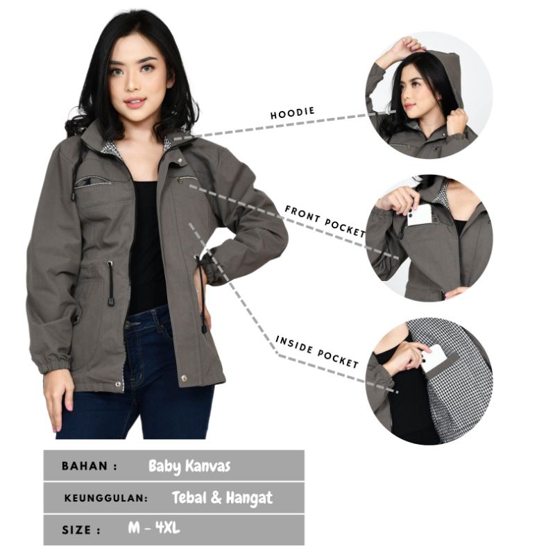 Jaket Wanita Parka Tahan Angin Cocok Untuk Berkendara