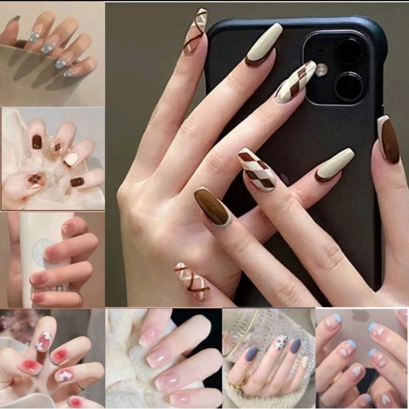 [ COD ] KUKU PALSU NEW MOTIF ISI 24PCS SET KUKU PALSU WANITA FREE LEM CAIR / FAKE NAIL NAILS SET KUK