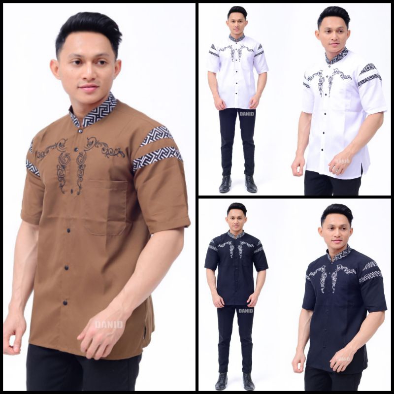 BAJU KOKO KURTA KOMBINASI BORDIR BATIK FASHION PRIA DEWASA LENGAN PENDEK