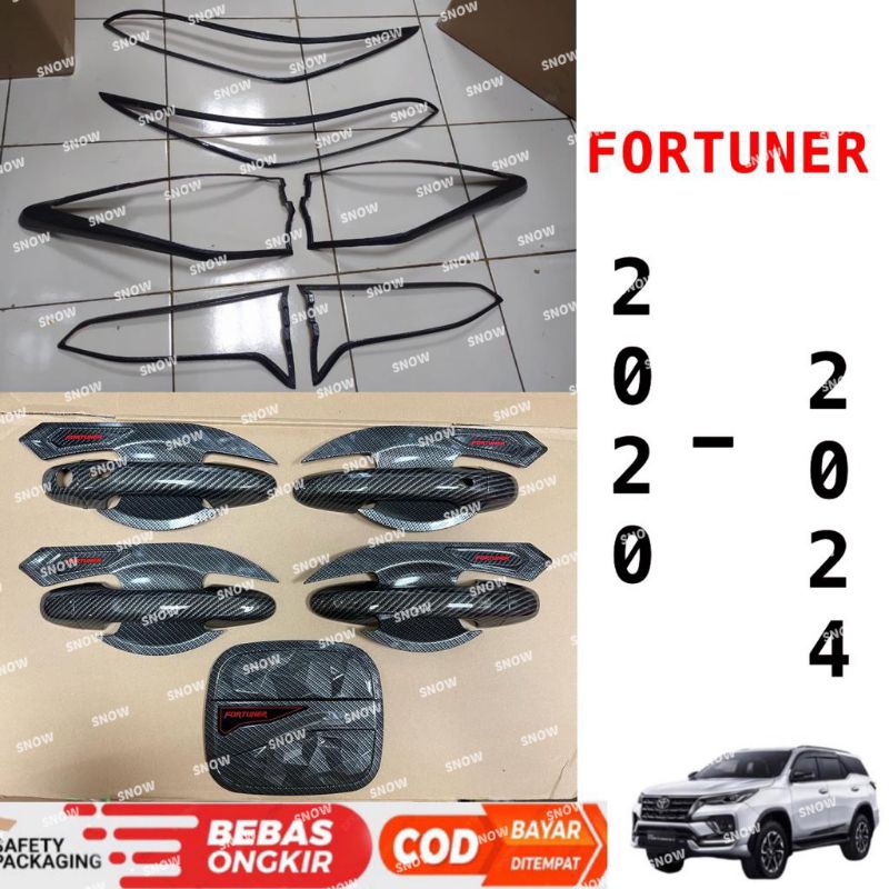 Paket Garnish Lampu Depan Belakang Outer Handle Tank Cover All New Fortuner 2016 2018 2022 2023 2024 UP GR Carbon Glossy