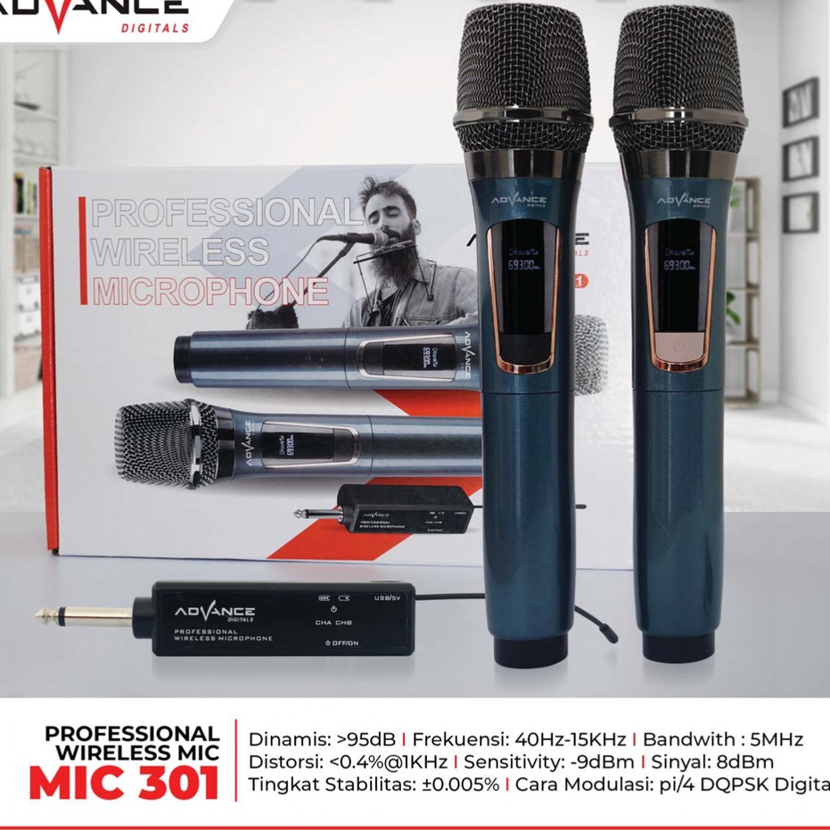 MIC ADVANCE 2 WIRELESS MIC 301 /2 MIC WIRELES/2 MIC KARAOKE TANPA KABEL/MIC ADVANCE MIC 301/MIC DOUB