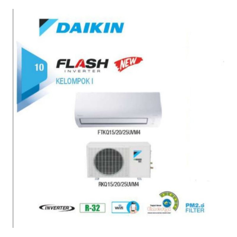 AC DAIKIN 11/2 PK FTKQ-35UVM4 FLASH INVERTER + INSTALASI PEMASANGAN