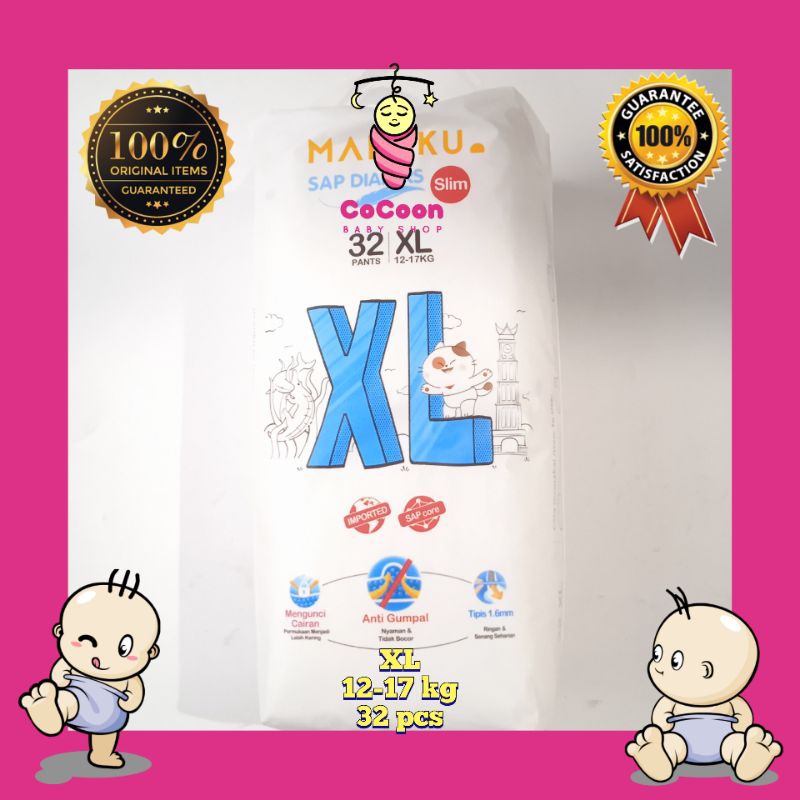 Popok Bayi Makuku Slim SAP Diapers Pant Celana XL32 XL 32 / Popok Anti Gumpal