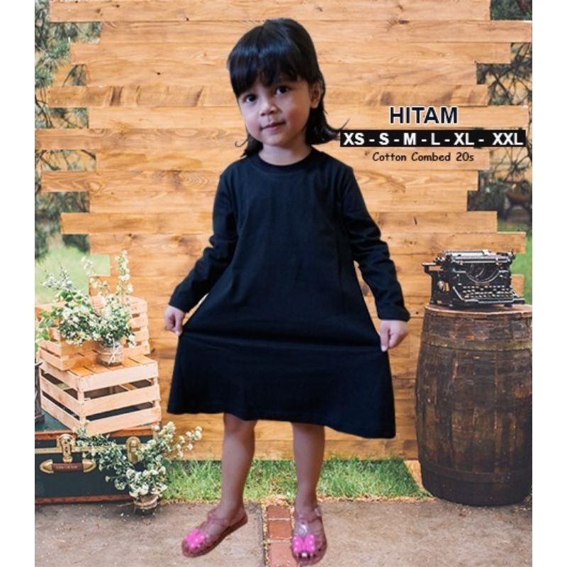 Kaos Polos Anak Tunik Perempuan / Cotton Combed 20s - Warna Hitam