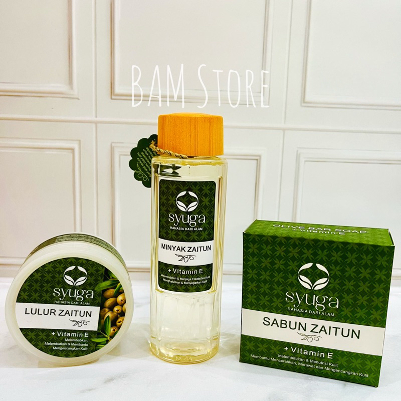 Original Paket Syuga Minyak Zaitun Olive Oil - Syuga Sabun Zaitun Vitamin E - Syuga Lulur Zaitun Vit