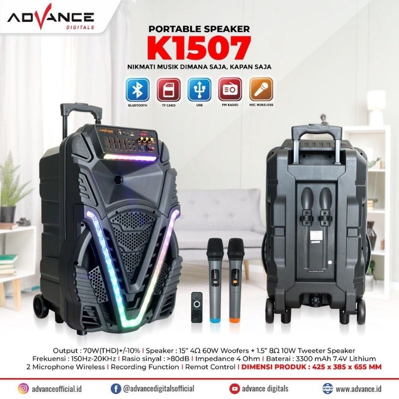 SPEAKER ADVANCE PORTABLE BLUETOOTH K1507 K1207 MIC WIRELESS