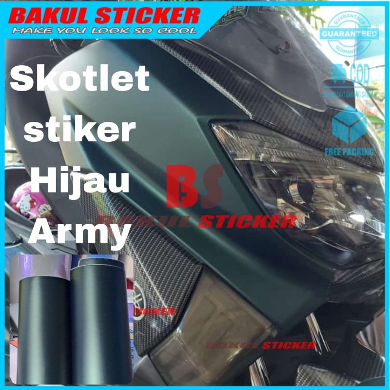 Skotlet Stiker hijau army scotlite hijau army skotlet hijau tua mettalik krom doff skotlet motor gre
