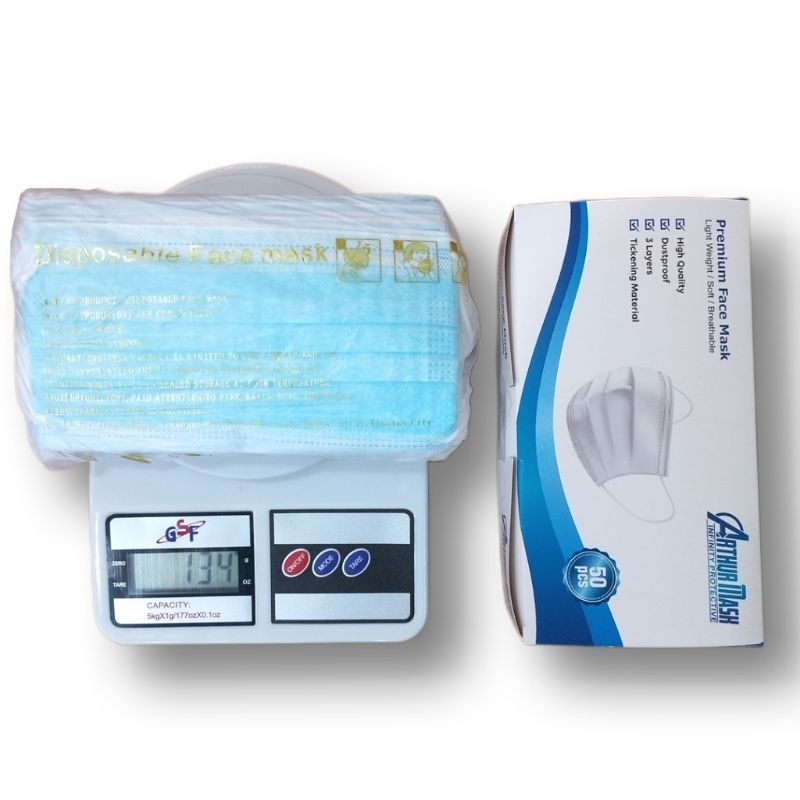 MASKER ARTHUR EARLOOP BIRU 3PLY isi 50 pcs