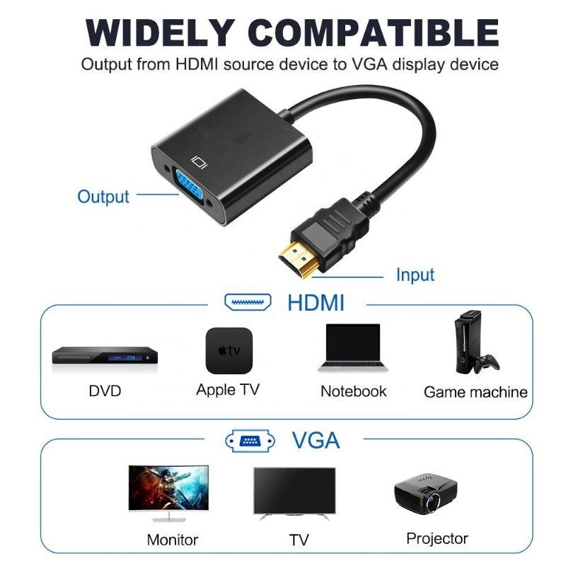 CONVERTER KONEKTOR HDTV TO VGA HDMI TO VGA DARI LAPTOP KE PROYEKTOR MONITOR