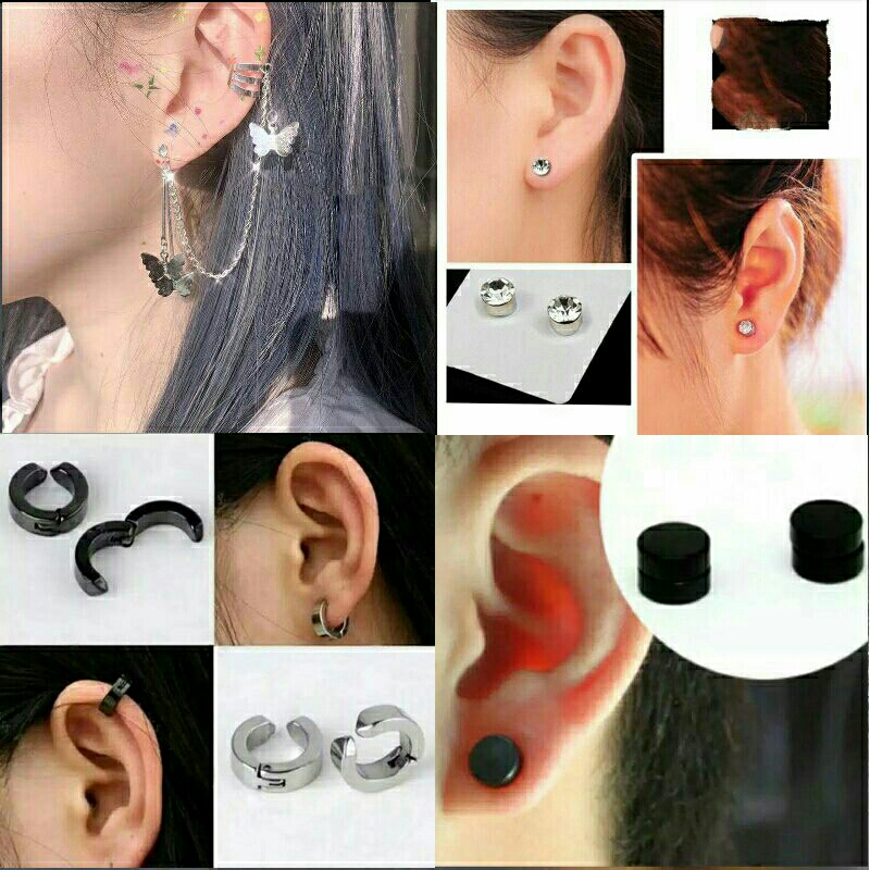 Anting Pria Wanita Magnet/Jepit tanpa tindik