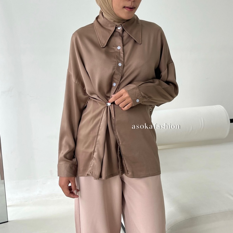 ASOKA Hermesa Shirt 2044 - Kemeja Trendy Oversize Polos Wanita - Outfit Lebaran