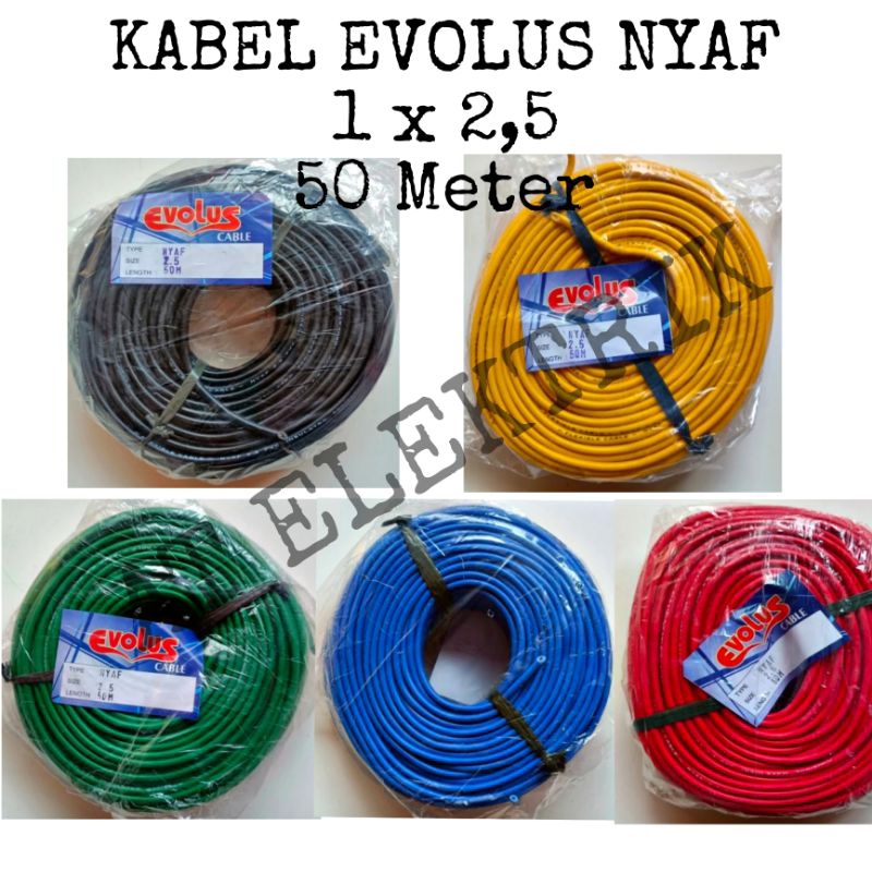 ( 1 Roll ) Kabel NYAF 1 x 2,5 Tunggal Serabut / Kabel Listrik Rakit Warna Hitam Biru Kuning Merah Hijau