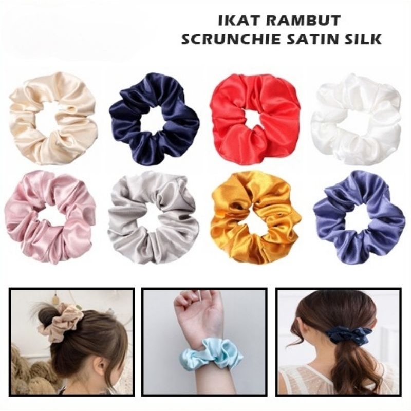 Ikat Rambut Scrunchie Satin Silk Import Korea Hairband Kunciran Cepol Hijab