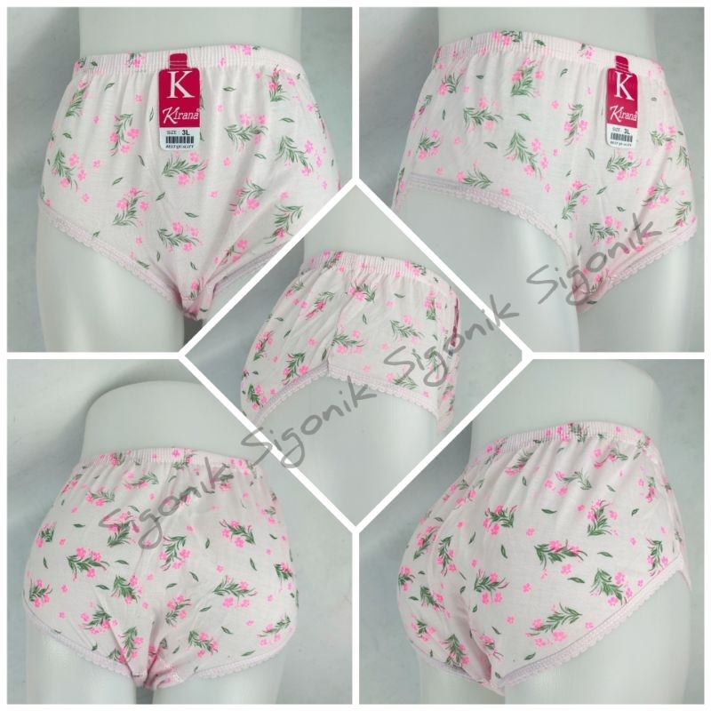 CD Celana Dalam Wanita Dewasa Remaja KIRANA M L XL XXL 2XL 3L Karet Kerut Motif Bunga Sablon Katun Polyester Koas TIPIS PE Adem Nyaman Murah Grosir Cawet Cewek Perempuan Kurus Warna Soft Pastel Dalaman Mid Midle High Waist Sigonik