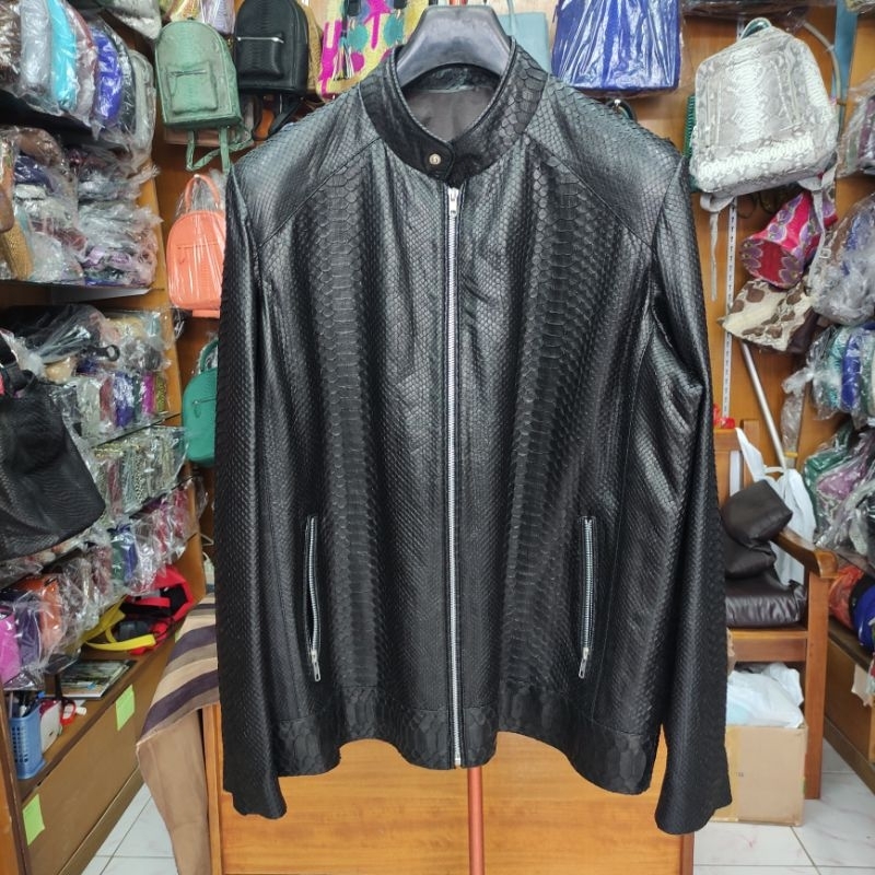 Jaket Pria Kulit Ular Hitam - Black Snakeskin Leather Jacket