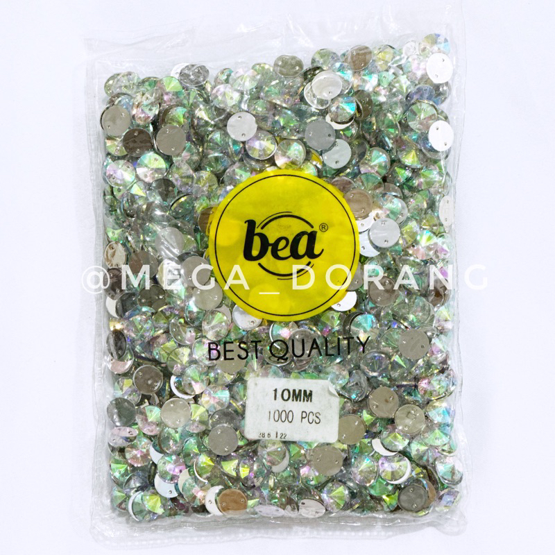 Permata / Mata / Diamond Resin Bulat Runcing Pelangi Bea 10mm -1000pcs