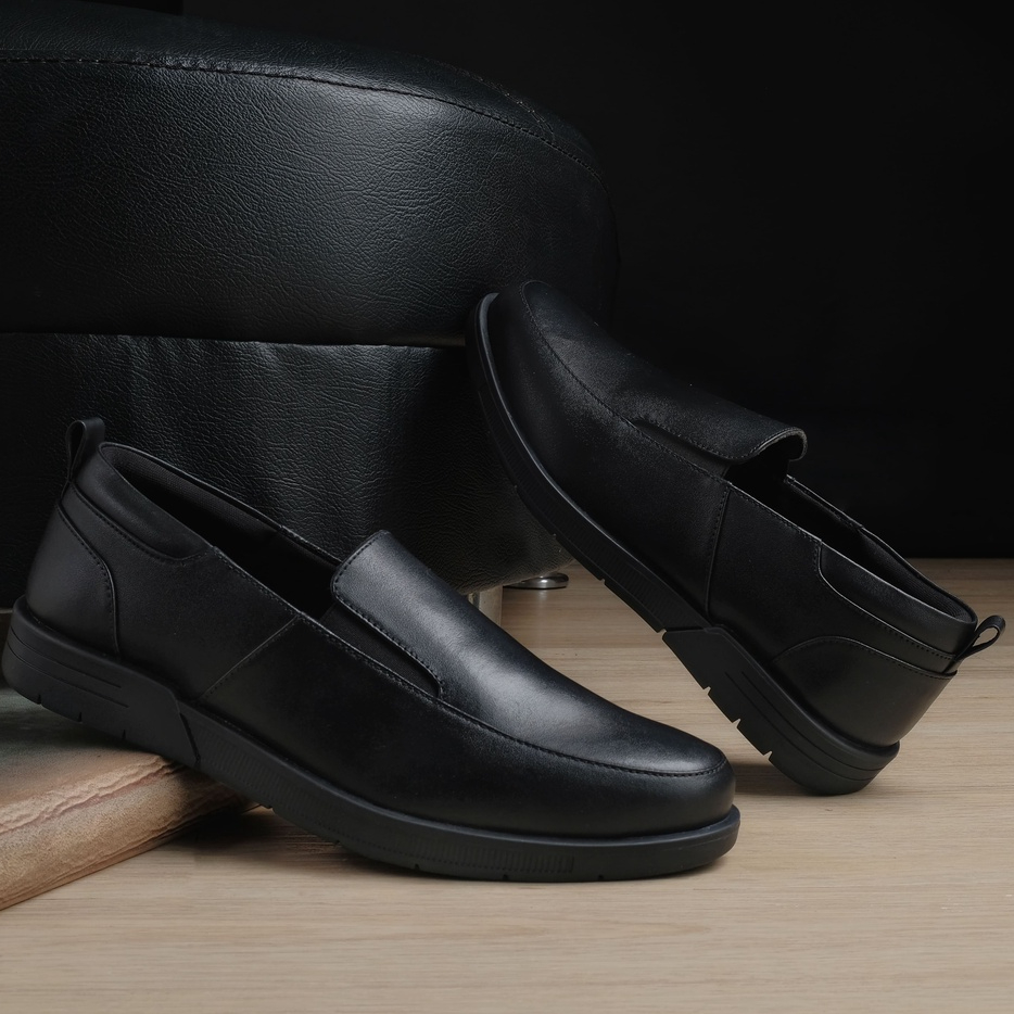 JOBS 2.0 BLACK (Kulit Asli) - Kenzios Original Sepatu Loafers Pria Kulit Sapi Asli Slip On Kasual Klasik Formal Kerja Kuliah Pria Loafer