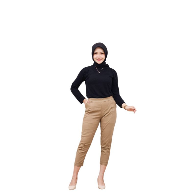 CELANA WANITA GIO PANTS 7/9 KATUN STRETCH / CELANA WANITA PINGGANG KARET 7/9