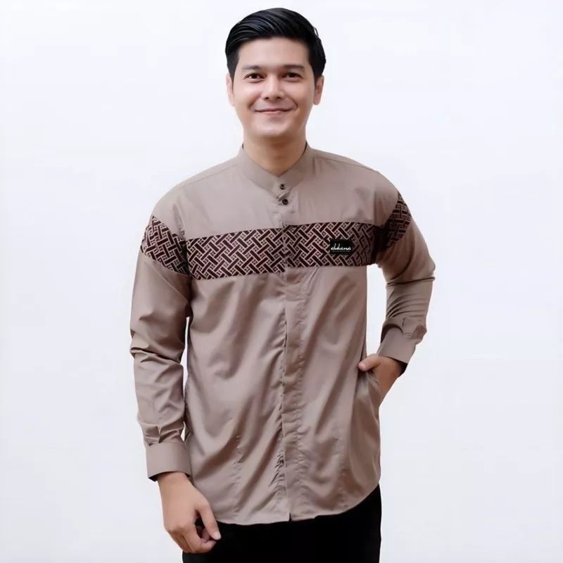 PUTU ATASAN BAJU KOKO QYNANG BATIK LENGAN PANJANG BUSANA MUSLIM PRIA COWOK LEBARAN SIMPLE WARNA PUTI