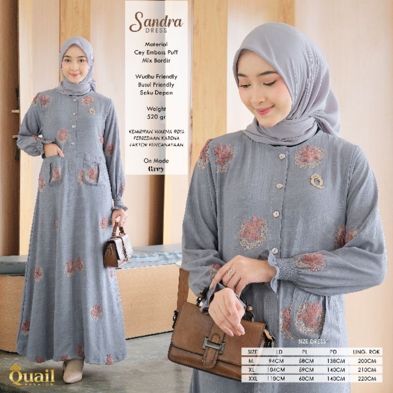 Dress Muslim Wanita Emboss Premium SANDRA Original Quail Hijab