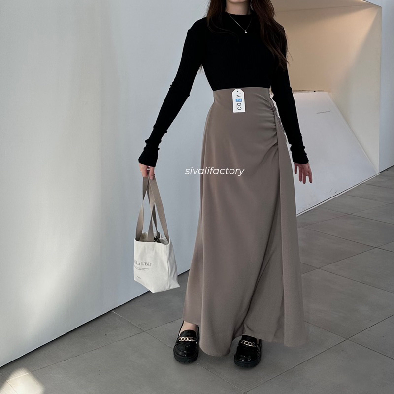 SIVALI Roxen Skirt 801 - Polyester Skirt Anti Kusut - Maxi Korean Loose Skirt - Rok Wanita