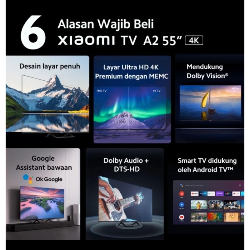 Xiaomi TV A2 55 Inch 4K UHD Android TV Digital TV Garansi Resmi