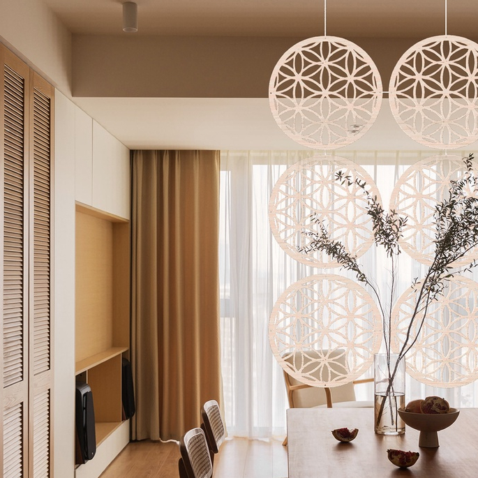 Sekat Pembatas Ruangan Gantung Kayu Circle | Partisi Tirai Kayu Circle