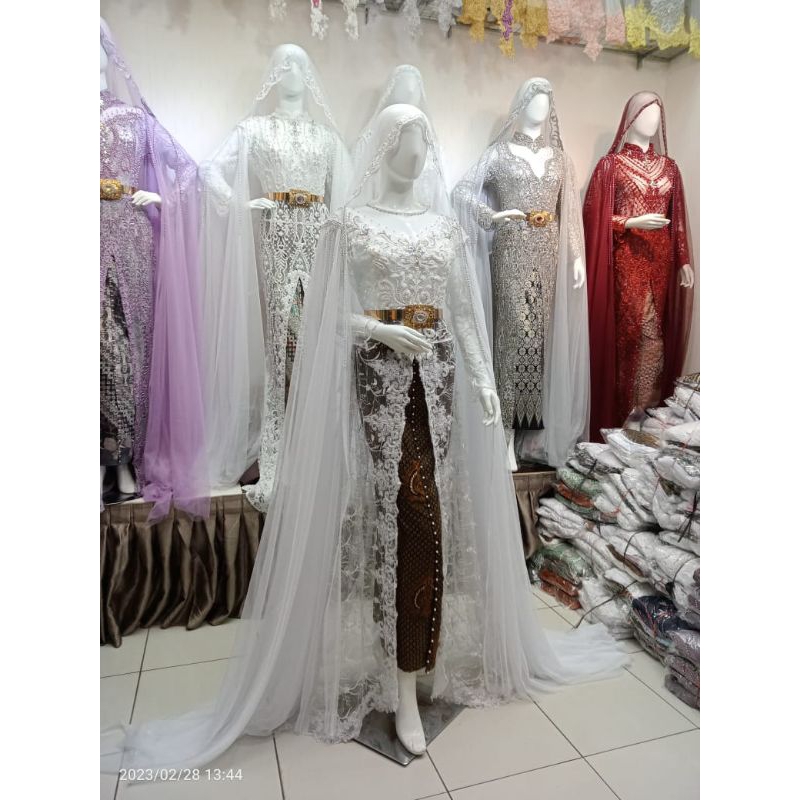 kebaya akad nikah Payet ada ekor satu set rok selayer bahu kerudung)