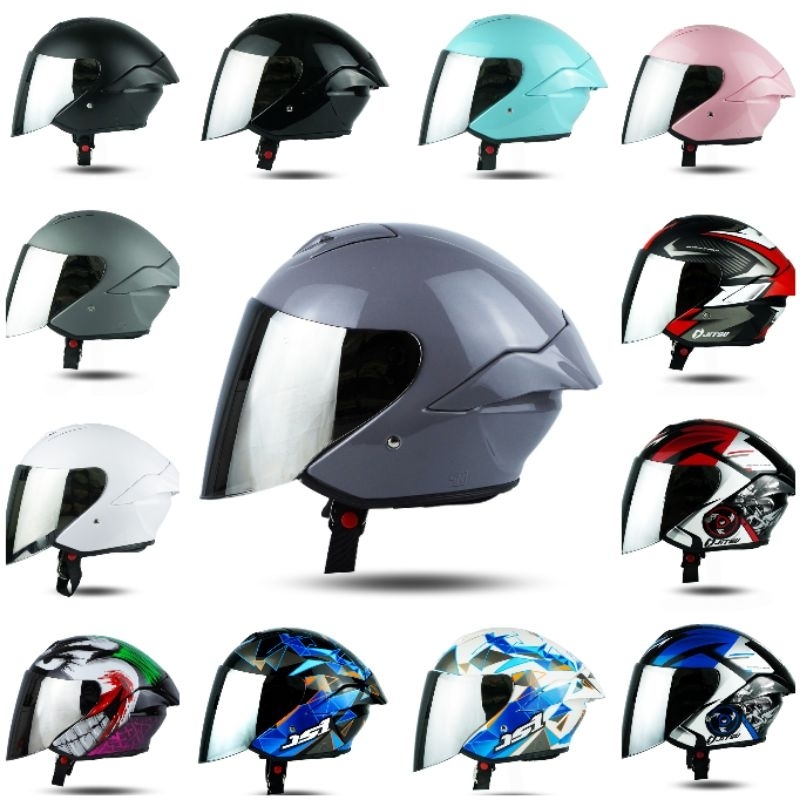 Helm Jitsu JS1 All Series Solid Motif Original | Helm Halfface Jitsu JS-1 Visor Flat Open Venom Silv
