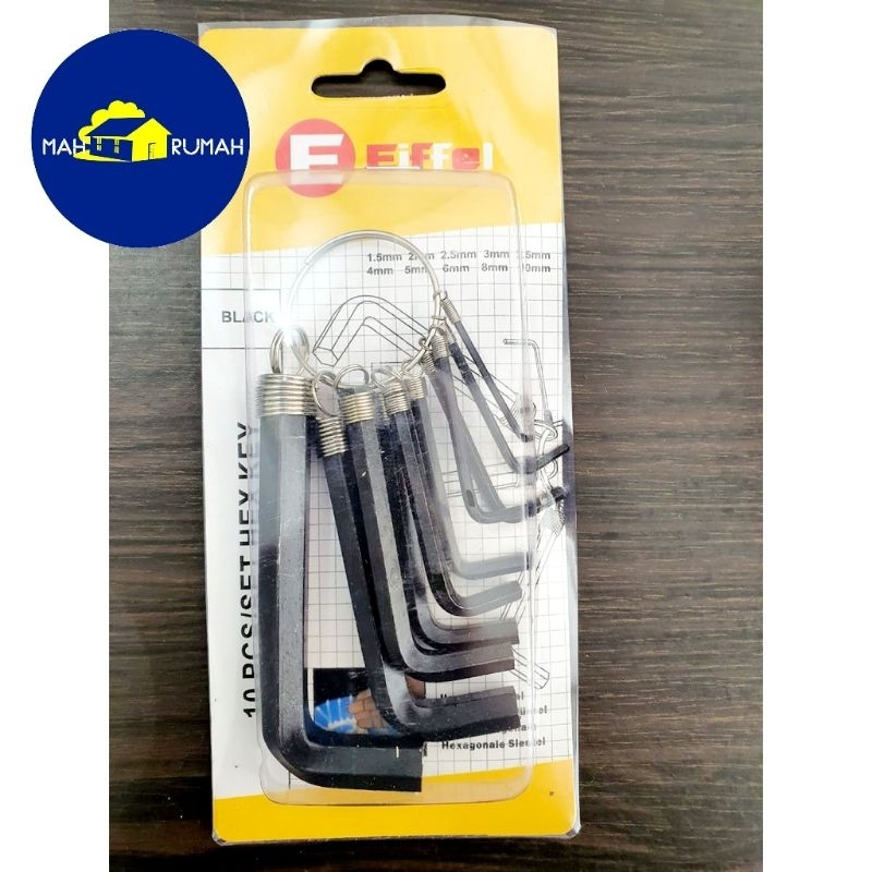 KUNCI L HEX KEY Segi 10pcs S3T CHROME Crom / HITAM 1.5mm - 10mm - EIFFEL