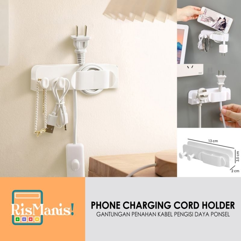 PHONE CHARGING CORD HOLDER - Gantungan Tempel Tembok Hanger Penahan HP Dudukan Ponsel Perekat Dinding Organizer Kabel Charger Pengisi Daya Pengait Dapur Hook Toilet Kepala Steker