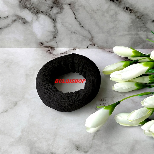 Karet Ikat Rambut Donat Besar Jumbo HITAM POLOS Aksesoris Kunciran wanita Cepol Bahan Handuk