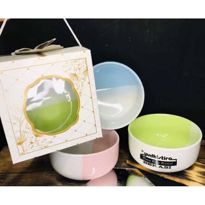 Souvenir Mangkok Two Tone Kemasan box Souvenir mangkok keramik