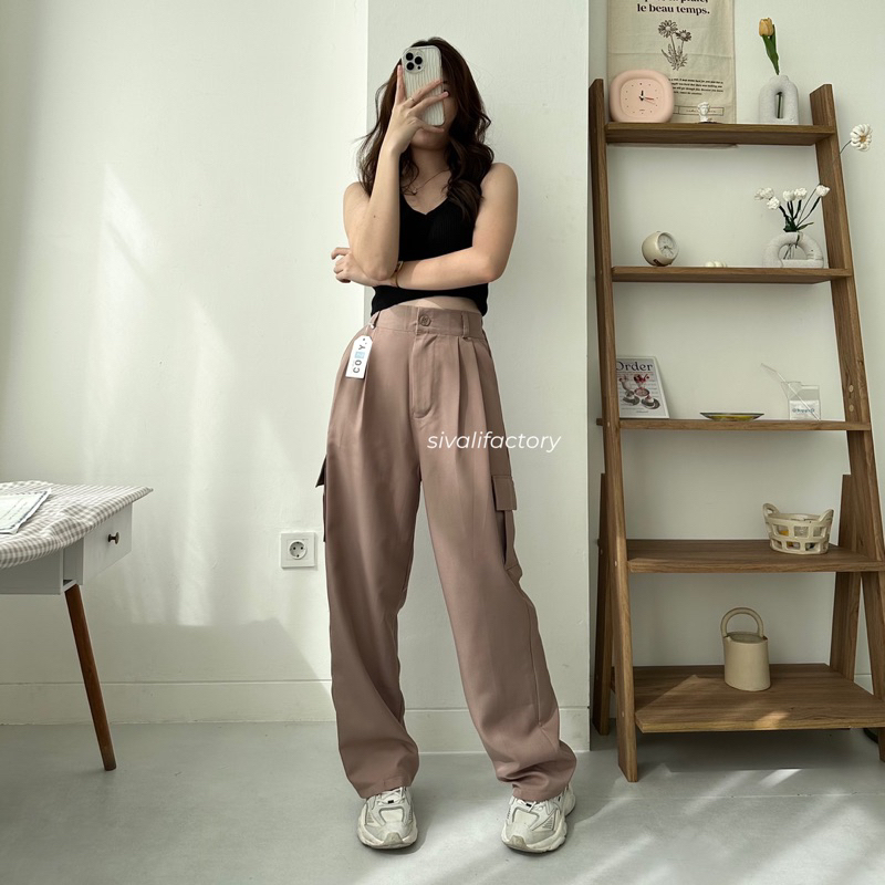 SIVALI Zoya Cargo Pants - Highwaist Loose Cargo - Celana Kargo Wanita - Baggy Pants