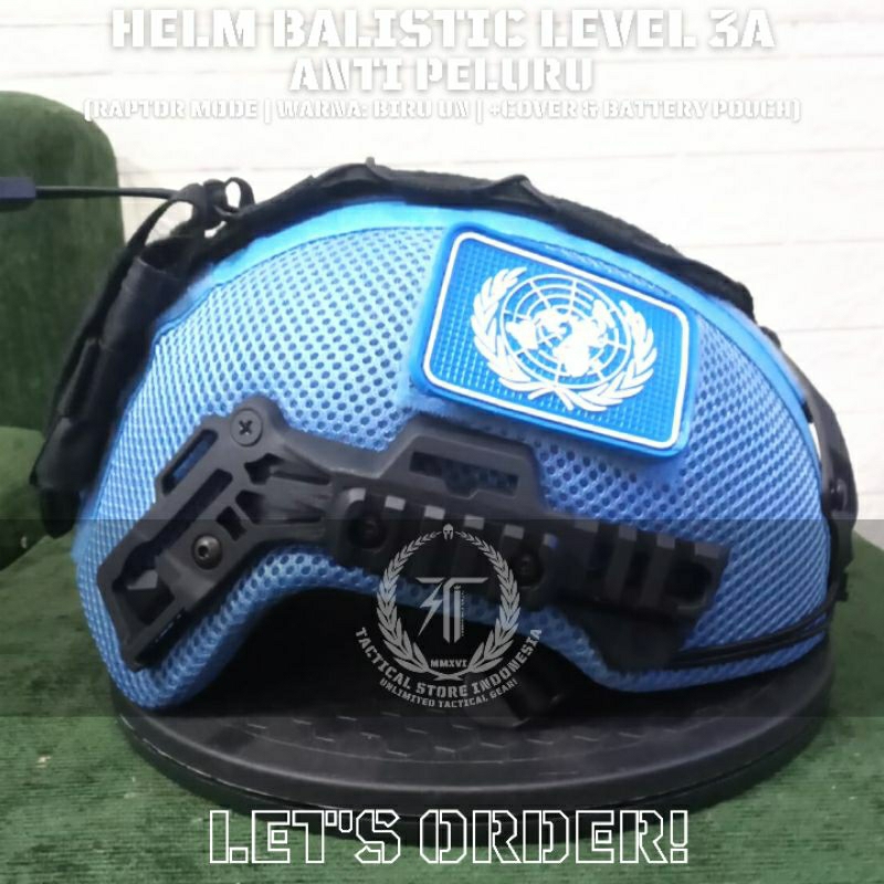 EXCLUSIVE! Helm Tactical Balistic Level 3A Biru UN Model Rel Wendy Versi Kuping Pendek - Helm Anti Peluru TNI POLRI UN