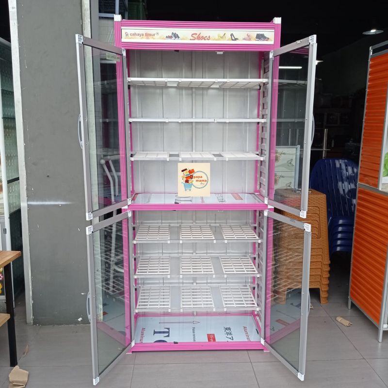 Lemari Sepatu Aluminium 170cm - Rak Sepatu kaca 8 Tier - Berlaku COD - Free Ongkir Medan