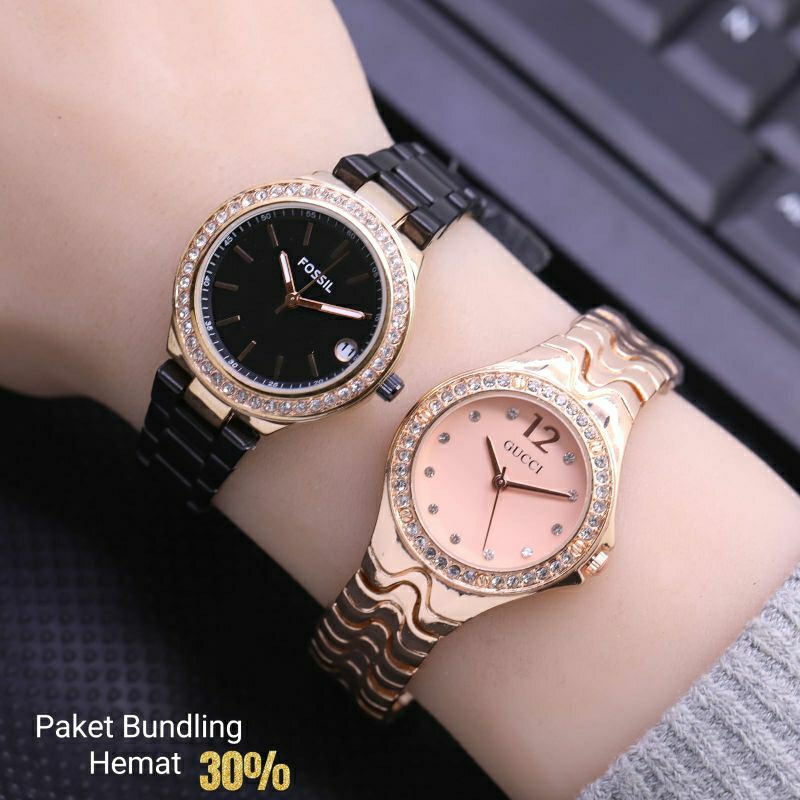 Paket Bundling Buy 1 Get 2 Jam Tangan F0ss1l + Gucc1 Terlaris Wanita Best Price Hot Sale