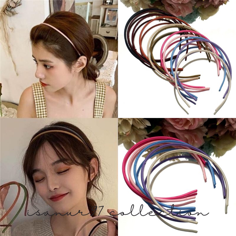 ISANUR97 | Bando Korea Polos Basic Glossy Bando Lidi Hitam Warna Soft Headband Plastik Aksesoris Rambut Wanita Pria Murah