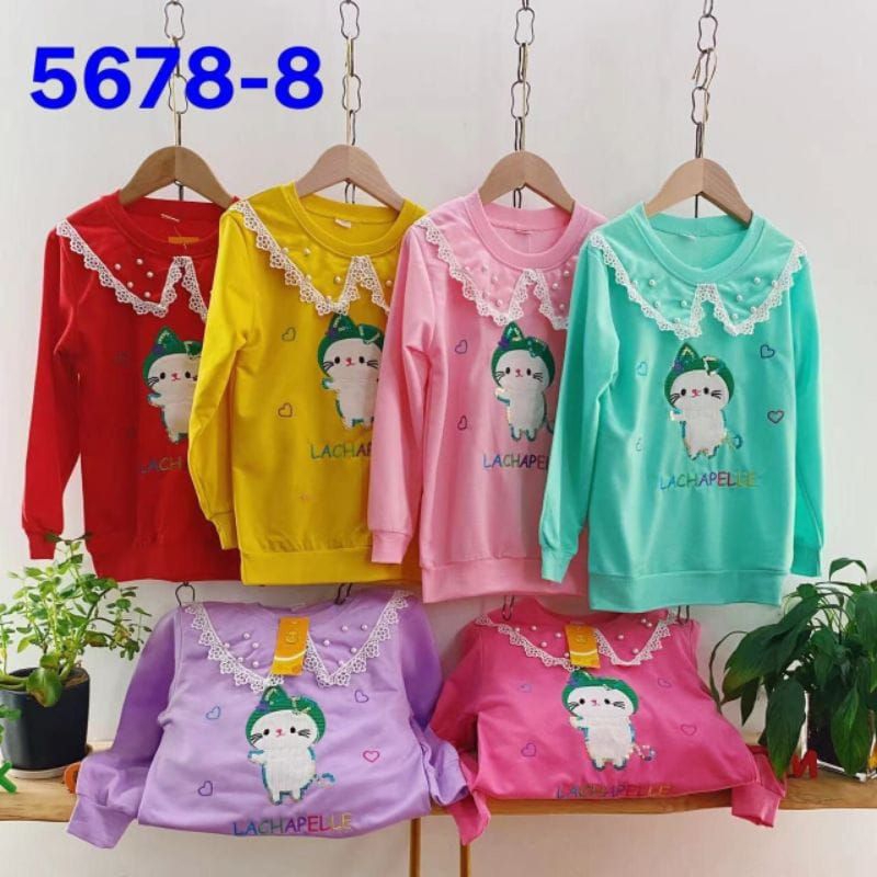 [4-9T] Sweater anak cewek import 4-9 tahun kerah mutiara import / baju atasan kaos sweater anak cewek usap import