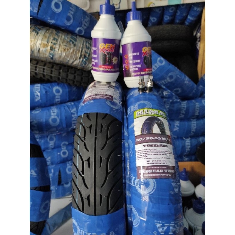 Ban tubeless matic sepasang depan belakang cairan + pentil