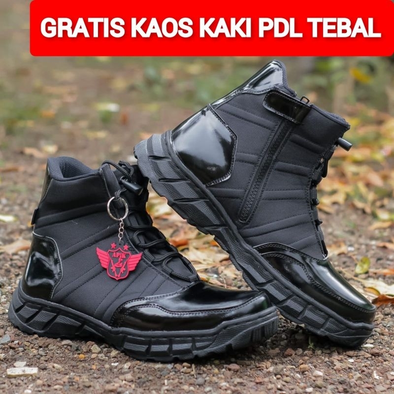 Sepatu Pdl Ninja Pendek Kilap Glossy Dan Dop Semir Kulit Sapi Asli Merk APIK Sepatu Pdl Polantas Satlantas Model Terbaru