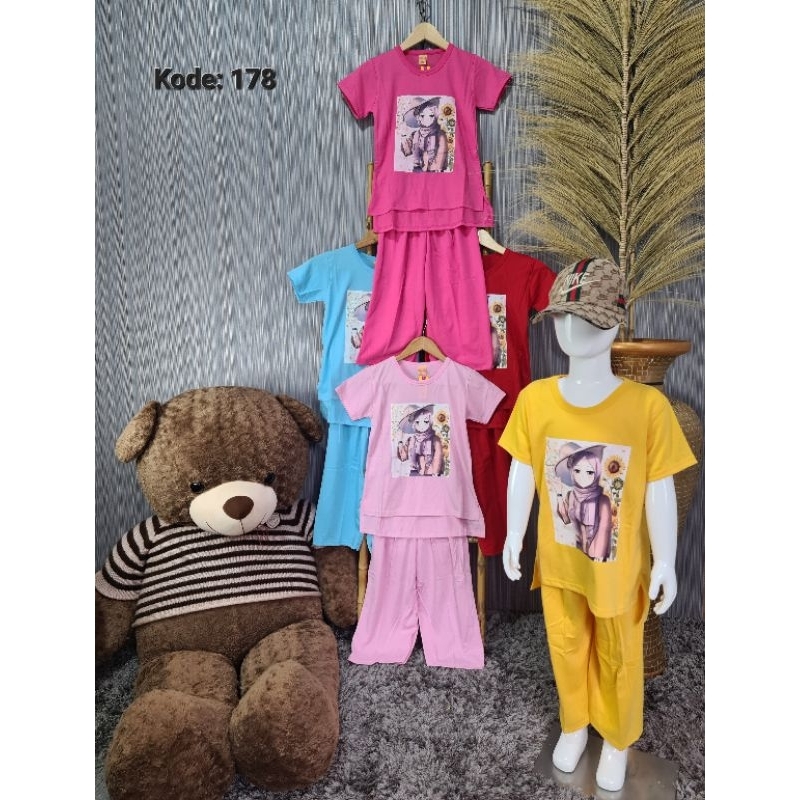 Baju Setelan Anak Kaos Anak Setelan Celana Viral One Set Anak Cewek Kekinian KODE 1P-178