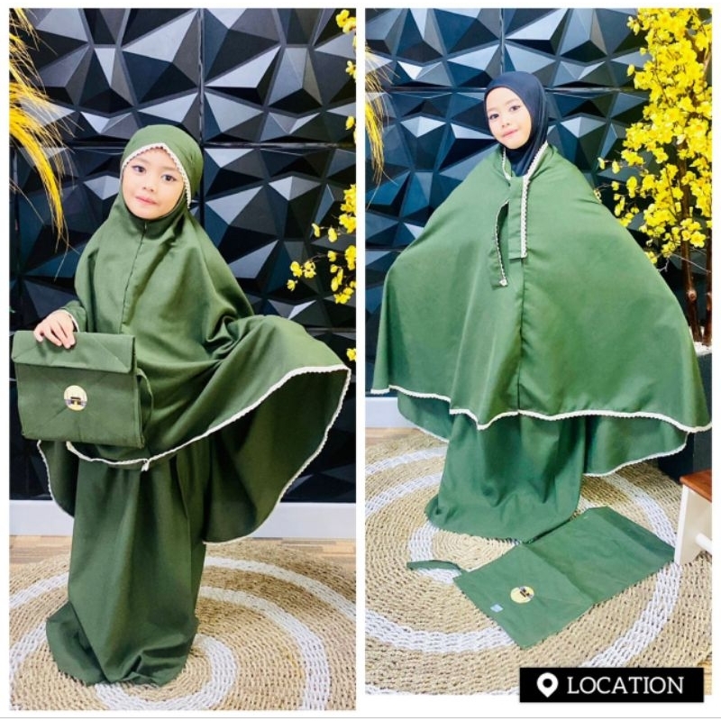 Mukenah anak perempuan free sajadah usia 3 tahun sampai 12 tahun/pakaian muslim anak perempuan/gamis anak perempuan/mukenah anak