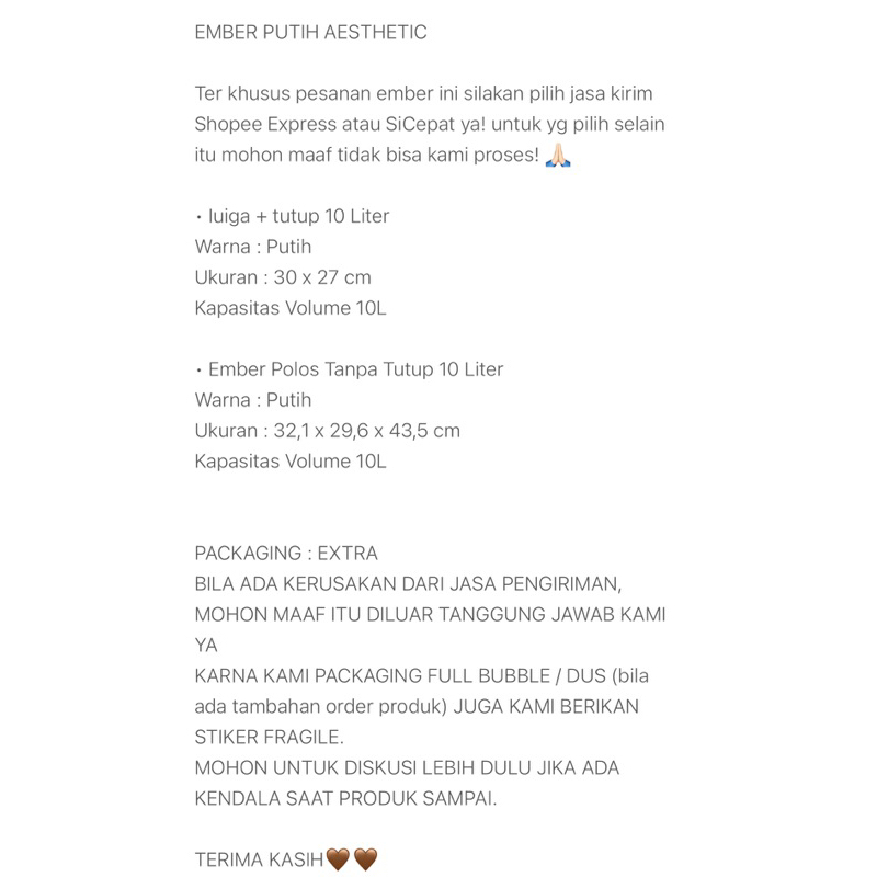 Ember Plastik Putih Aesthetic