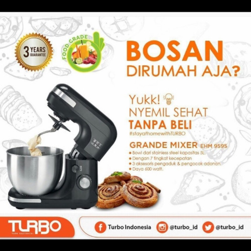 Turbo Stand Mixer EHM 9595 (5 Liter) Ready Stock Turbo Grande Mixer com 9595