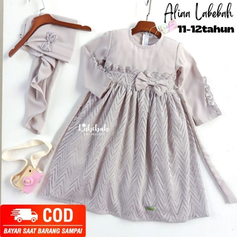 LABEBAH GAMIS BROKAT REMAJA 11-12 TAHUN DRESS MUSLIM CANTIK MEWAH ELEGANT BAHAN BRUKAT LACE COTTON S