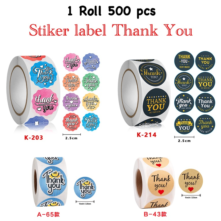 WJ1512 Stiker Thank You 1 Roll Isi 500 Pcs Sticker Label Tempel