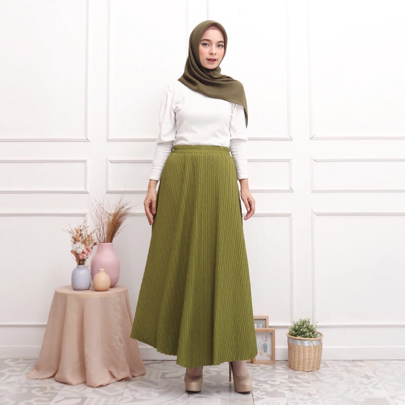 Rok Plisket Motif Padi Premium Jumbo Fit to XXL