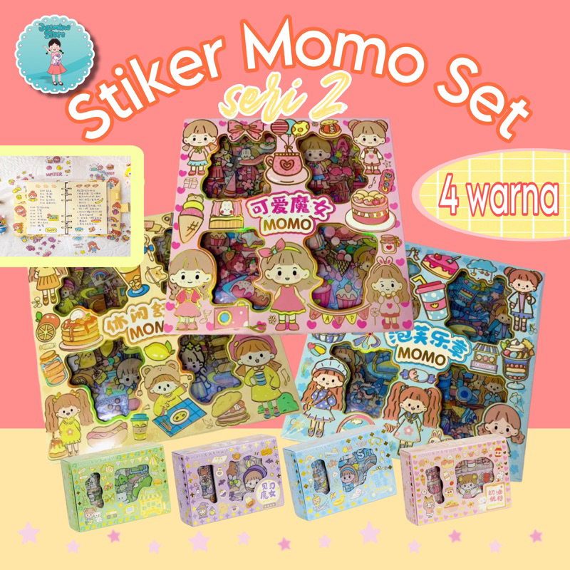 Stiker Box Momo Baru/Stiker Momo Seri 2/Momo Stiker New Series/Stiker Momo Girl Korea Isi 100 pcs/Stiker Deco Aesthetic/Momo Stiker Karakter Korea Lucu Tempel Hias Anti Air