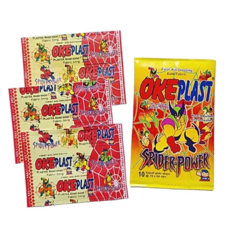 OKEPLAST PLESTER KIDS MOTIF BATIK COLOR SPIDER POWER PACK 10S PLESTERIN KIDS ONEMED BOX / PLESTER LUKA ANAK / PLESTER LUKA KARAKTER